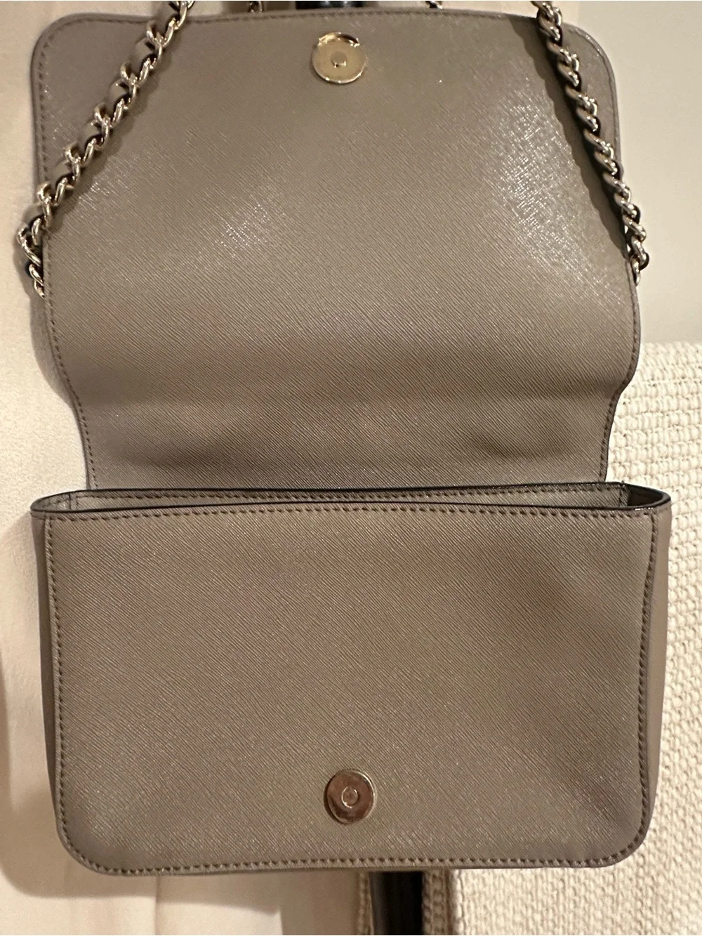 Tory Burch taupe leather shoulder or crossbody bag with gold chain